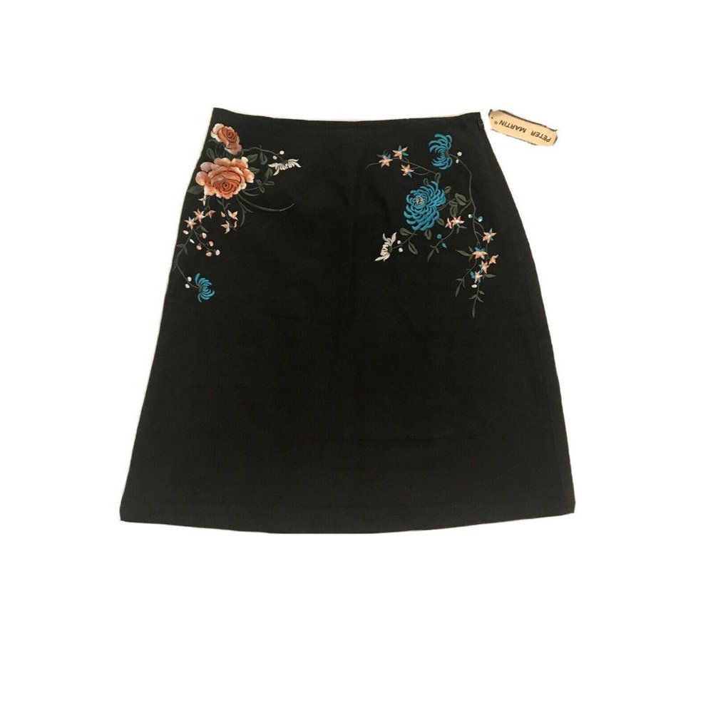 NEW Peter Martin Silk Embroidered Lined Skirt Wome